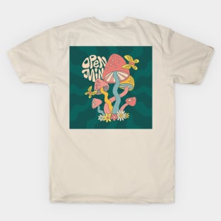 Open mind groovy retro vintage mushroom flower butterfly T-Shirt